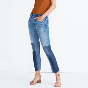 Madewell The High-Rise Slim Boyjean in Jenkins Wash: Patchwork Edition